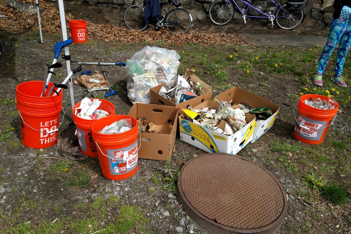 Trash collected from the woods