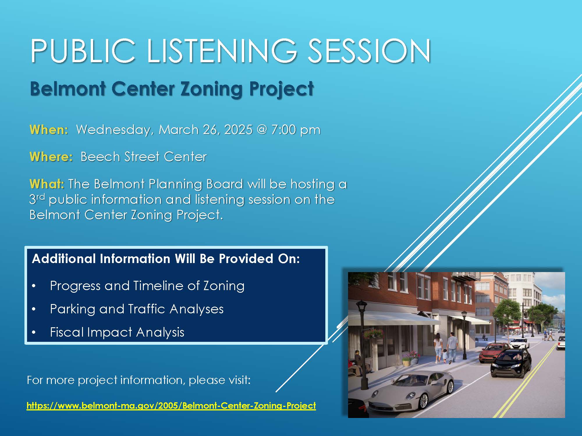 Belmont Center Zoning Project - Public Listening Session Flyer