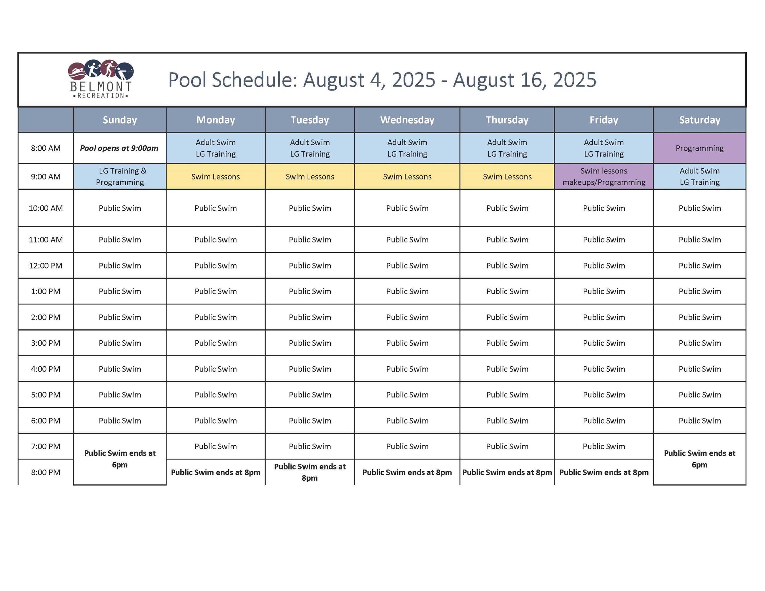 Updated Summer Schedule 2025
